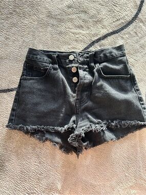 High-Rise Frayed Hem Black Women's Denim Shorts